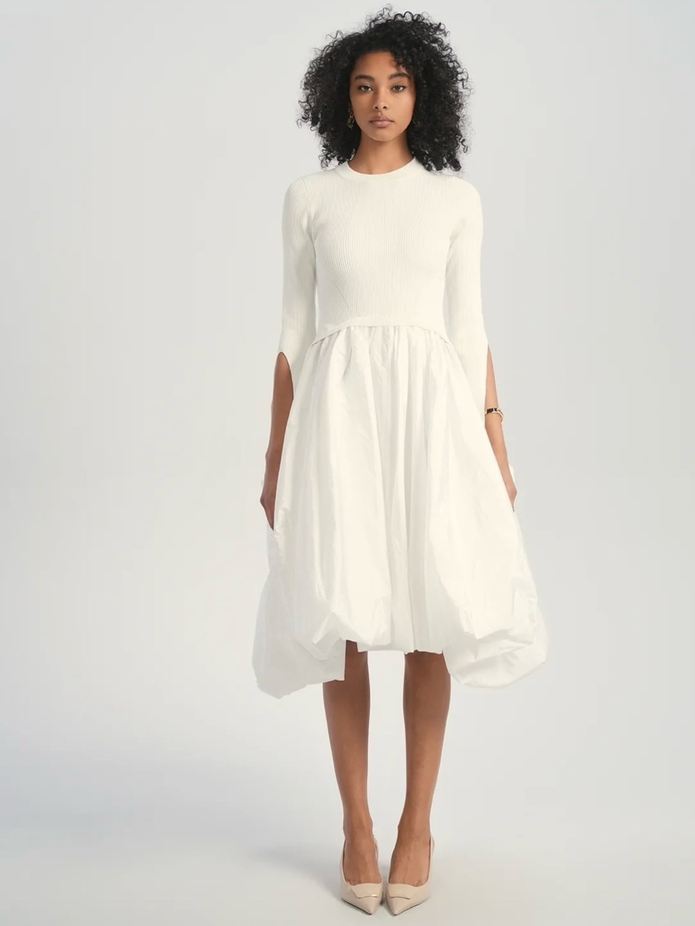 ALEEZA PARIS NWT Celeste Ivory Knit Bubble Dress Sculptural Hem $349 Size XS